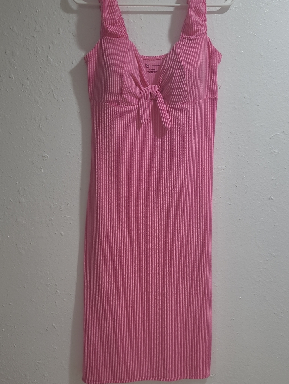 Pink Ribbed Tie-Front Sleeveless Dress